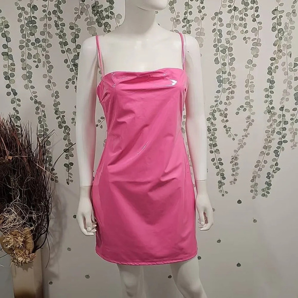 NWOT Naked Wardrobe Pink Vinyl Mini Dress Sz XL - Picture 2 of 10